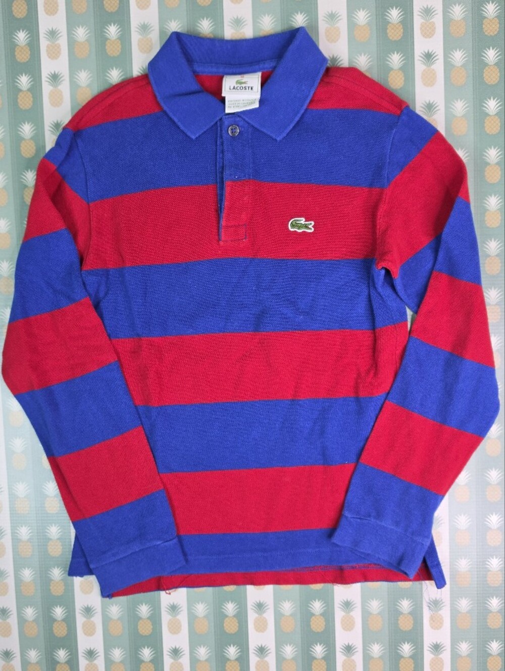 Lacoste Blue & Red Striped Rugby Polo